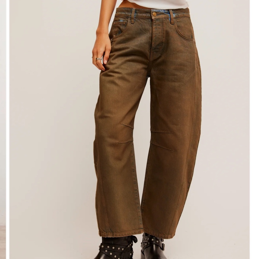 FREE PEOPLE WE THE FREE Good Luck Coated High Waist Ankle Barrel Jeans